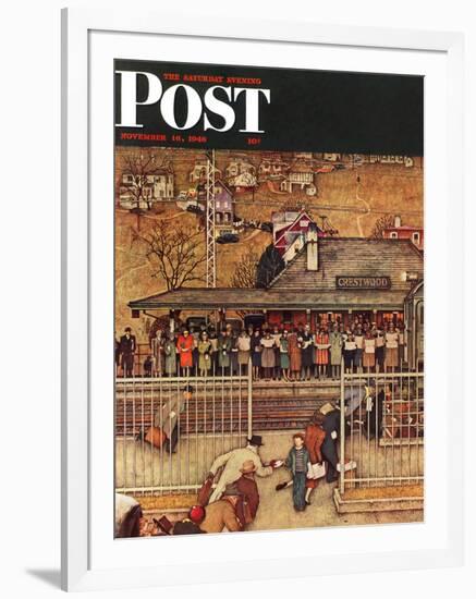 "Commuters" (waiting at Crestwood train station) Saturday Evening Post Cover, November 16,1946-Norman Rockwell-Framed Giclee Print