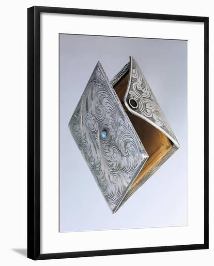 Compact Powder Case with Turquoise Clasp, Engraved Silver, Italy-null-Framed Giclee Print