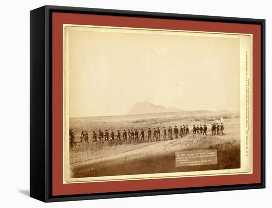 Company C, 3rd U.S. Infantry, Caught on the Fly, Near Fort Meade. Bear Butte in the Distance-John C. H. Grabill-Framed Stretched Canvas