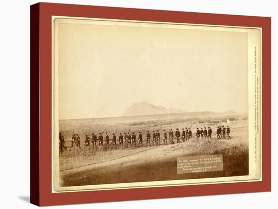 Company C, 3rd U.S. Infantry, Caught on the Fly, Near Fort Meade. Bear Butte in the Distance-John C. H. Grabill-Stretched Canvas