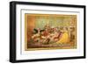 Company Shocked at a Lady Getting Up to Ring the Bell-null-Framed Giclee Print