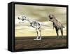 Comparison of Tyrannosaurus Rex Standing Next to its Fossil Skeleton-null-Framed Stretched Canvas