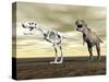 Comparison of Tyrannosaurus Rex Standing Next to its Fossil Skeleton-null-Stretched Canvas