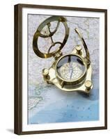 Compass on a Map-null-Framed Premium Photographic Print