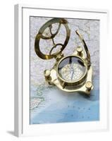 Compass on a Map-null-Framed Premium Photographic Print