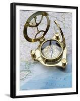 Compass on a Map-null-Framed Premium Photographic Print