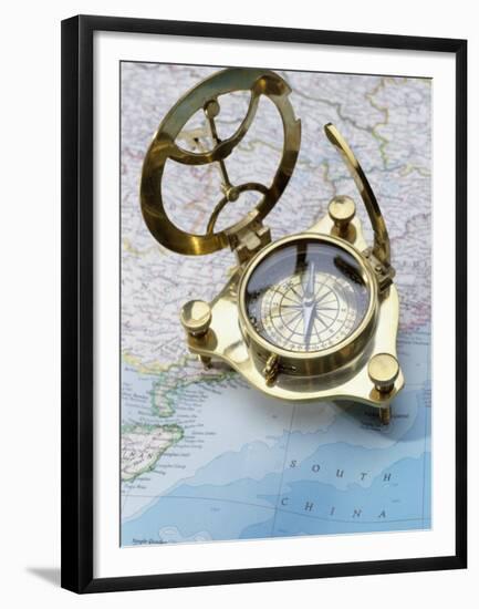 Compass on a Map-null-Framed Premium Photographic Print