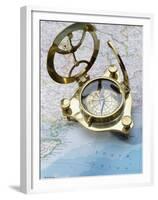 Compass on a Map-null-Framed Premium Photographic Print