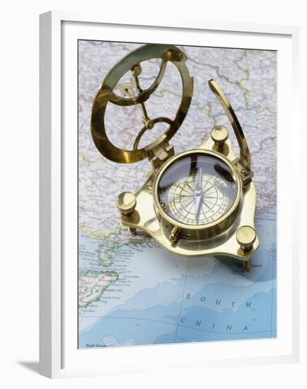 Compass on a Map-null-Framed Premium Photographic Print