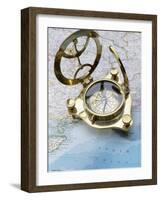 Compass on a Map-null-Framed Photographic Print