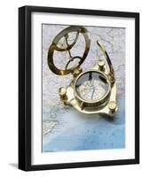 Compass on a Map-null-Framed Photographic Print