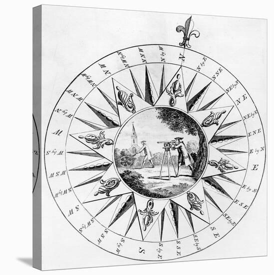 Compass with a Scene of Surveying (Engraving)-English-Stretched Canvas