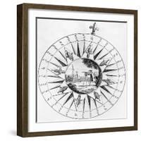 Compass with a Scene of Surveying (Engraving)-English-Framed Giclee Print