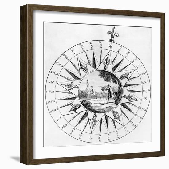 Compass with a Scene of Surveying (Engraving)-English-Framed Giclee Print