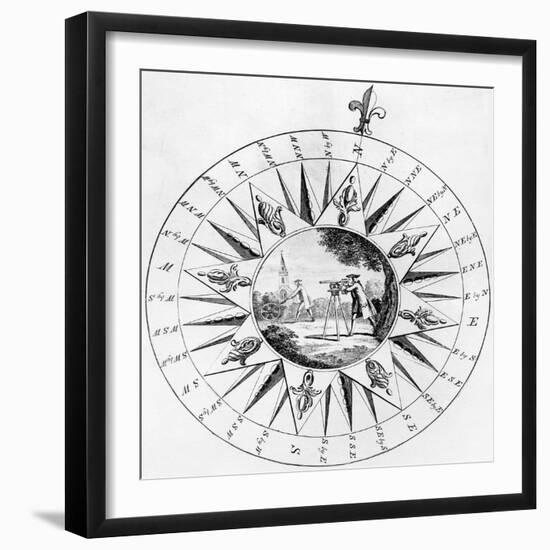 Compass with a Scene of Surveying (Engraving)-English-Framed Giclee Print
