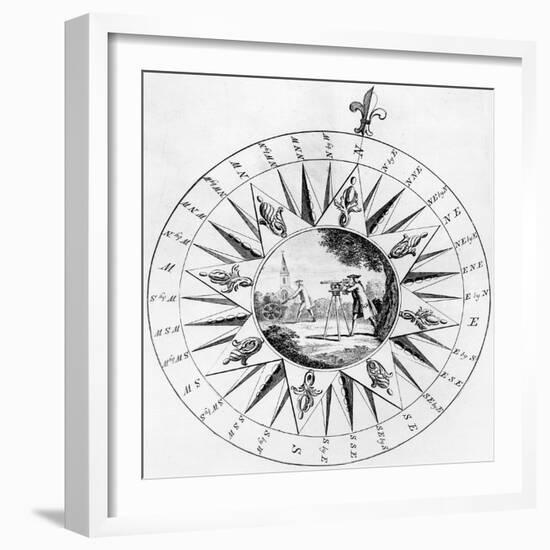 Compass with a Scene of Surveying (Engraving)-English-Framed Giclee Print