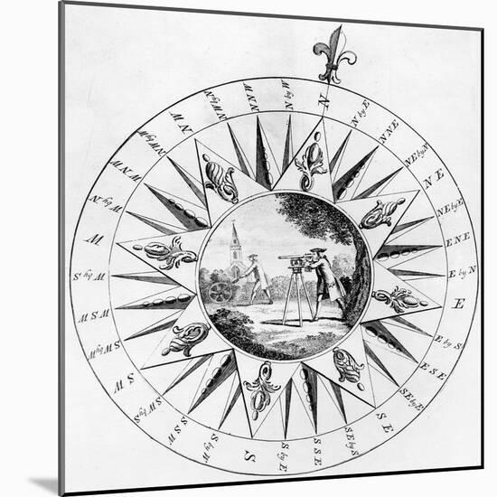 Compass with a Scene of Surveying (Engraving)-English-Mounted Giclee Print