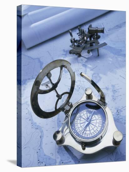 Compass with a Sextant and a Map-null-Stretched Canvas