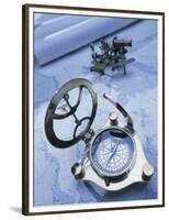 Compass with a Sextant and a Map-null-Framed Photographic Print