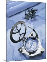 Compass with a Sextant and a Map-null-Mounted Photographic Print