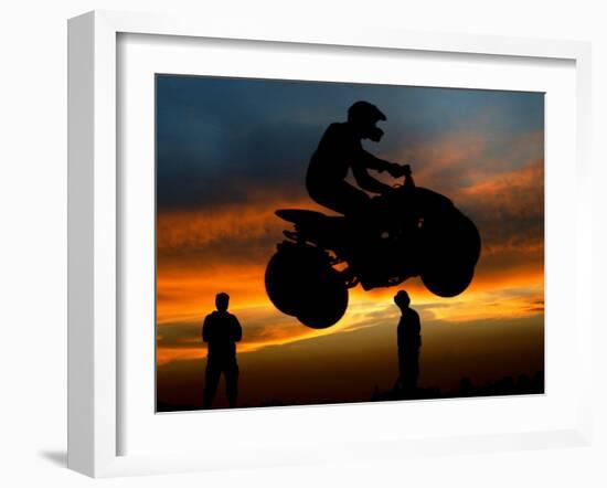 Competitor Jumps with His Quad Bike During a Greek National Race at Hellinikon Old Airport, Athens-null-Framed Photographic Print