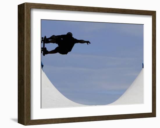 Competitor Performs During a Vertical International Skateboard Competition in Rio De Janeiro-null-Framed Photographic Print