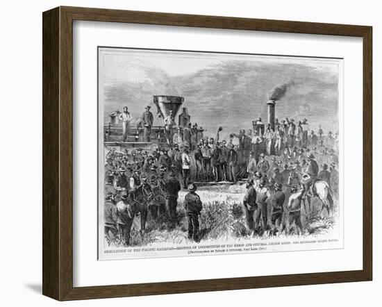 Completion of the Pacific Railroad - Meeting of Locomotives of the Union and Central Pacific Lines:-null-Framed Giclee Print