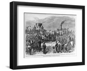 Completion of the Pacific Railroad - Meeting of Locomotives of the Union and Central Pacific Lines:-null-Framed Giclee Print