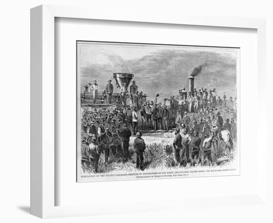 Completion of the Pacific Railroad - Meeting of Locomotives of the Union and Central Pacific Lines:-null-Framed Giclee Print