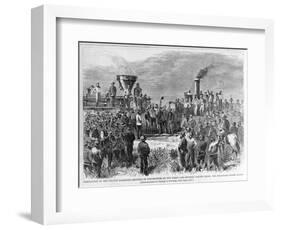 Completion of the Pacific Railroad - Meeting of Locomotives of the Union and Central Pacific Lines:-null-Framed Giclee Print