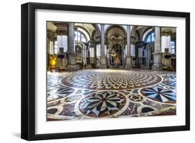 Complicated tile floor Santa Maria della Salute Church, Venice, Italy. Competed in 1681-William Perry-Framed Photographic Print