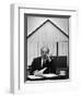 Composer Arron Copland Sitting at Table with Score in Front of Barn-Gordon Parks-Framed Premium Photographic Print