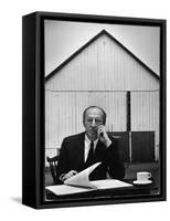 Composer Arron Copland Sitting at Table with Score in Front of Barn-Gordon Parks-Framed Stretched Canvas