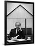 Composer Arron Copland Sitting at Table with Score in Front of Barn-Gordon Parks-Framed Photographic Print