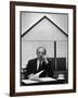 Composer Arron Copland Sitting at Table with Score in Front of Barn-Gordon Parks-Framed Photographic Print