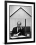 Composer Arron Copland Sitting at Table with Score in Front of Barn-Gordon Parks-Framed Photographic Print