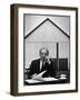 Composer Arron Copland Sitting at Table with Score in Front of Barn-Gordon Parks-Framed Photographic Print