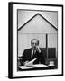 Composer Arron Copland Sitting at Table with Score in Front of Barn-Gordon Parks-Framed Photographic Print