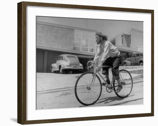 Composer Eden Ahbez Enjoying a Bike Ride-Peter Stackpole-Framed Premium Photographic Print