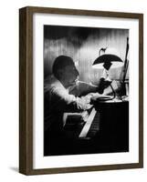 Composer Igor Stravinsky Working at a Piano in an Empty Dance Hall in Venice-Gjon Mili-Framed Premium Photographic Print