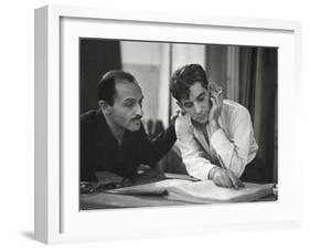 Composer Marc Blitzstein with Conductor/Composer Leonard Bernstein Studying Score of Blitzstein-W^ Eugene Smith-Framed Premium Photographic Print