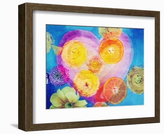 Composing of Blossoms and Slices of Orange Infront of Painted Heart-Alaya Gadeh-Framed Photographic Print