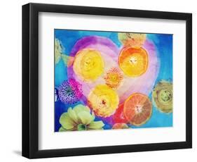 Composing of Blossoms and Slices of Orange Infront of Painted Heart-Alaya Gadeh-Framed Photographic Print