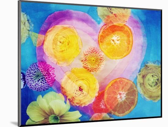 Composing of Blossoms and Slices of Orange Infront of Painted Heart-Alaya Gadeh-Mounted Photographic Print