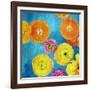 Composing of Blossoms and Slices of Orange on Blue Underground-Alaya Gadeh-Framed Photographic Print