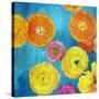 Composing of Blossoms and Slices of Orange on Blue Underground-Alaya Gadeh-Stretched Canvas