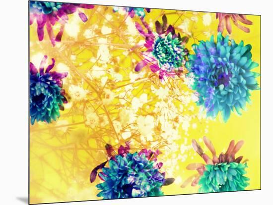Composing of Blue and Green Blossoms in Yellow Water, Violet Petals, White Flowering Branch-Alaya Gadeh-Mounted Photographic Print