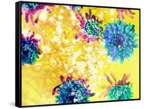 Composing of Blue and Green Blossoms in Yellow Water, Violet Petals, White Flowering Branch-Alaya Gadeh-Framed Stretched Canvas