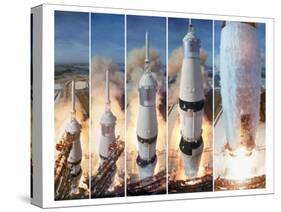 Composite 5 Frame Shot of Gantry Retracting While Saturn V Boosters Lift Off to Carry Apollo 11-Ralph Morse-Stretched Canvas
