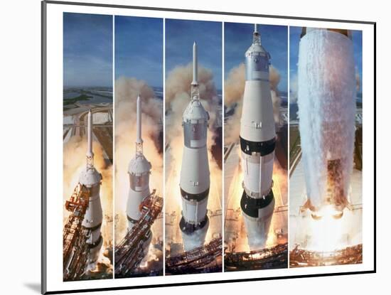 Composite 5 Frame Shot of Gantry Retracting While Saturn V Boosters Lift Off to Carry Apollo 11-Ralph Morse-Mounted Photographic Print
